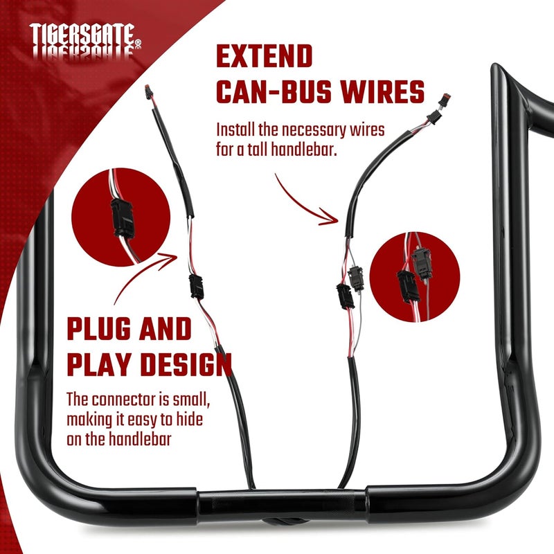 TIGERSGATE 14 INCH Handlebar Wiring Wire Extension Harness（CAN Bus） for Harley Softails Dynas Touring Sportsters - Image 3